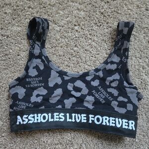 Assholes live forever grey and black leopard bralette new